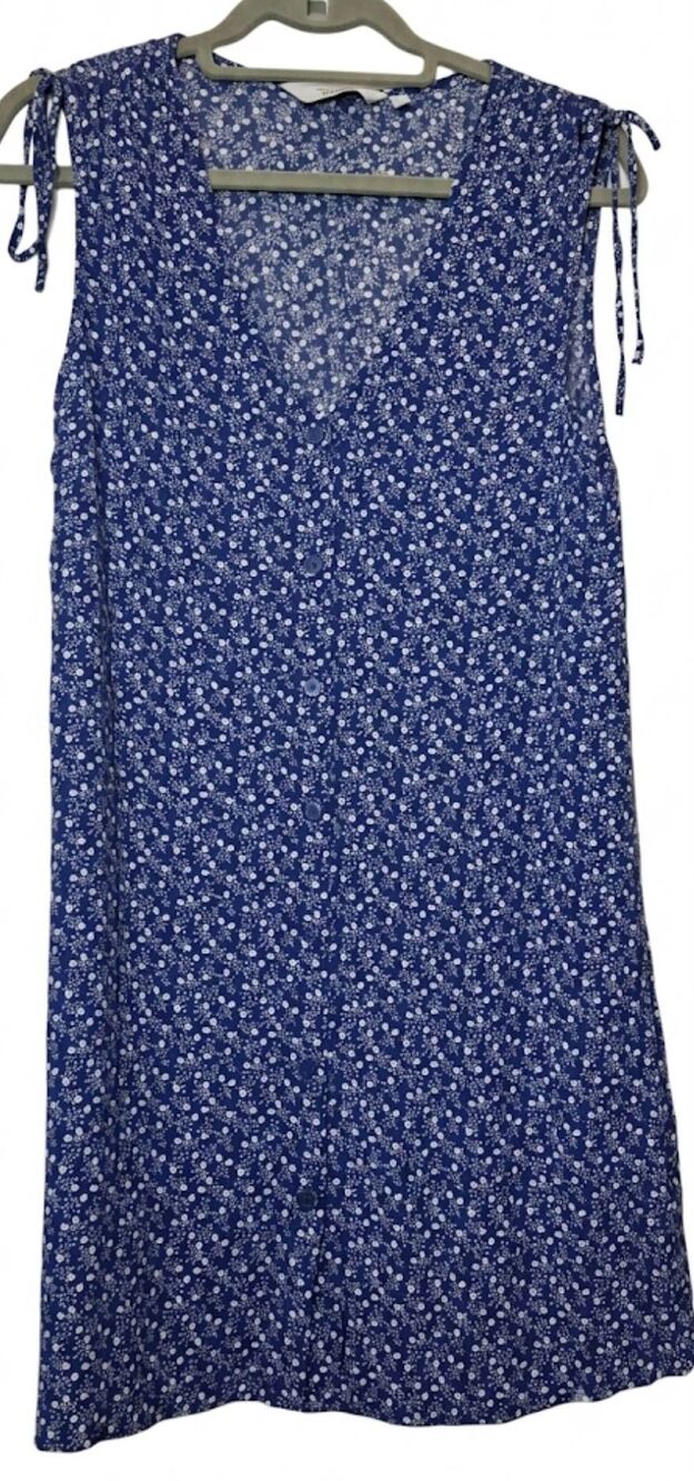 & other stories womens size 8 shift dress swing flare blue white button front